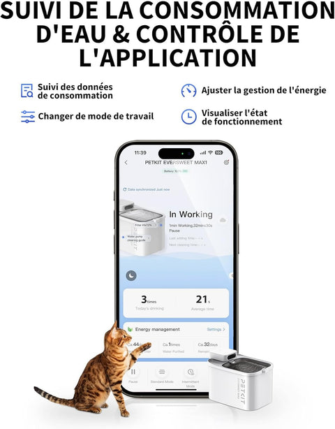 EVERSWEET MAX Fontaine à eau connectée pour animaux, 3L, 83jours d'autonomie