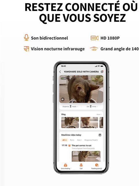YumShare Solo distributeur de croquettes automatique connecté avec caméra IA - 3L